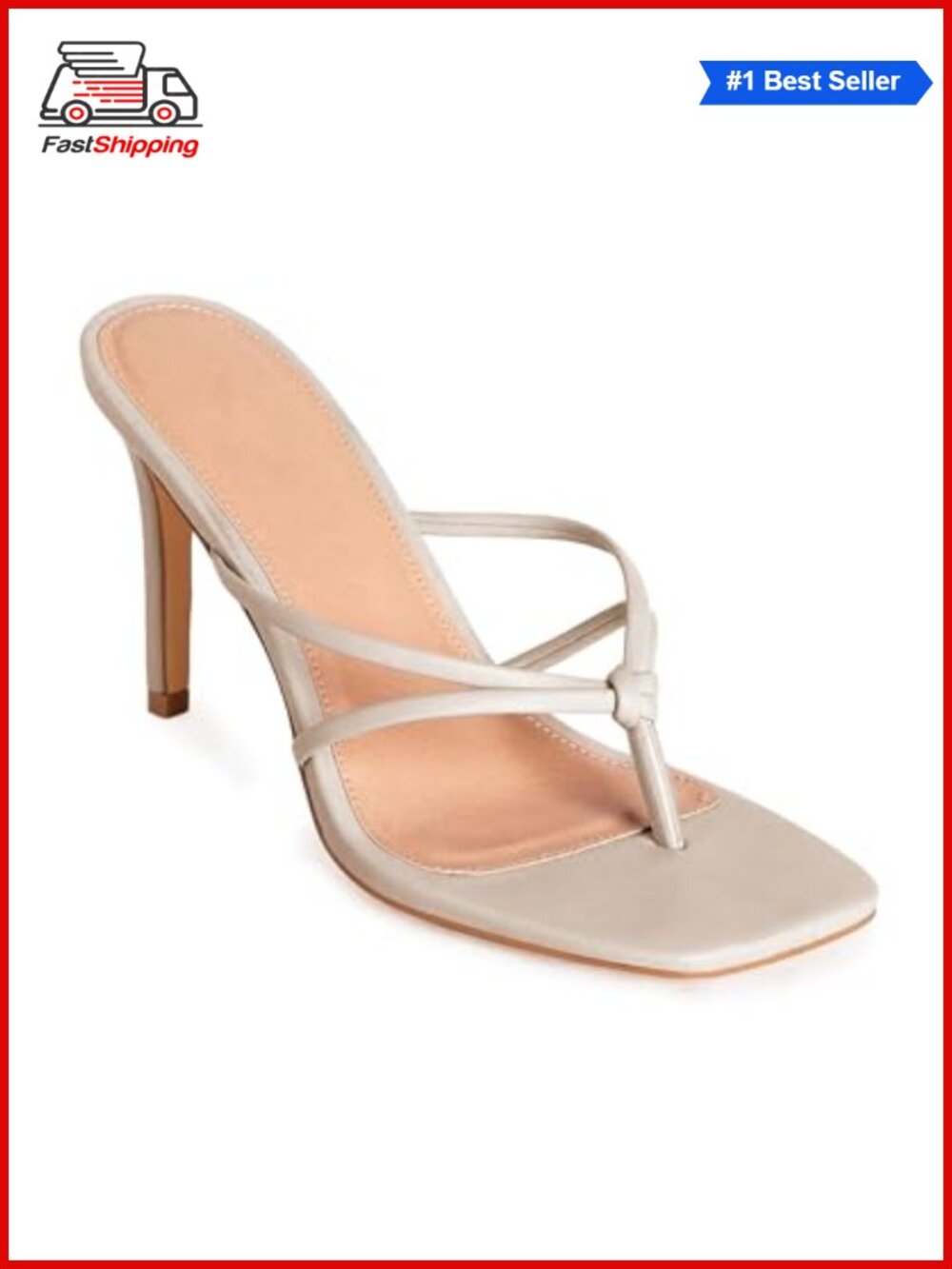 Womens Faux Leather Strappy Square Toe Heeled Slide Sandals Slip On